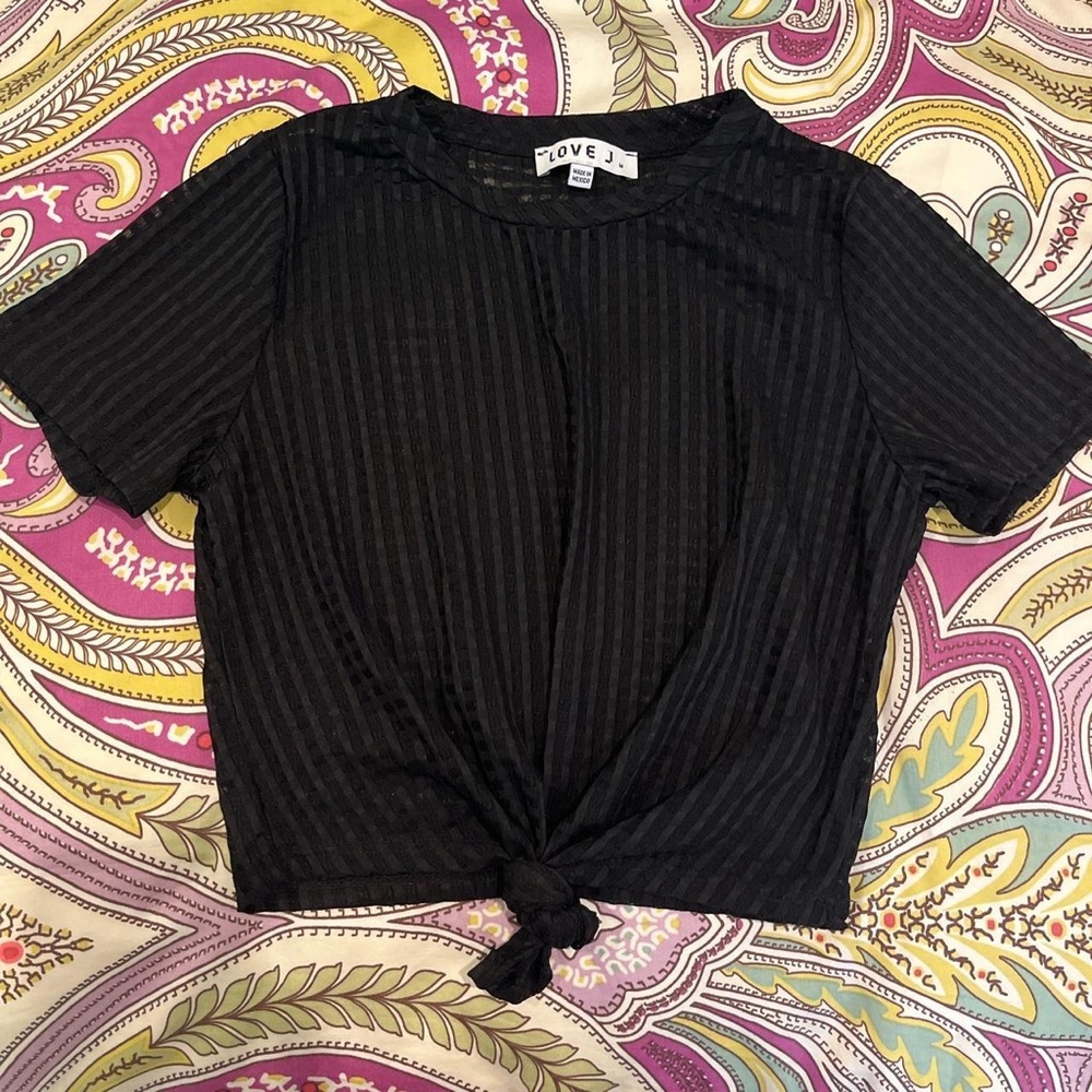 mesh black tee with adjustable knot